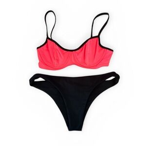 Vibrant Coral and Black Bikini Set